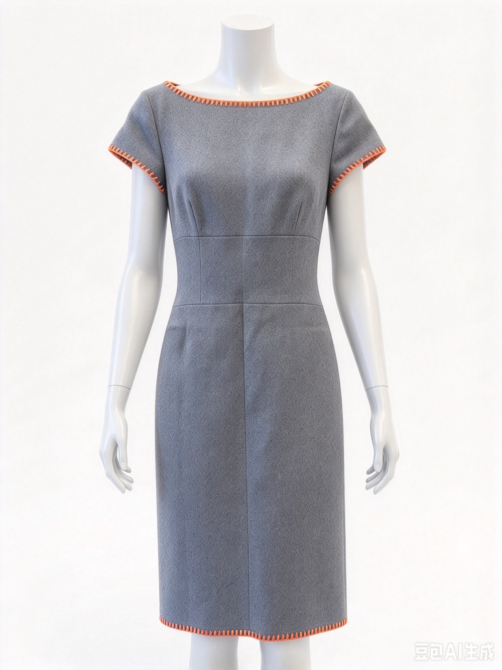 Moschino Gray Sheath Dress with Coral Trim